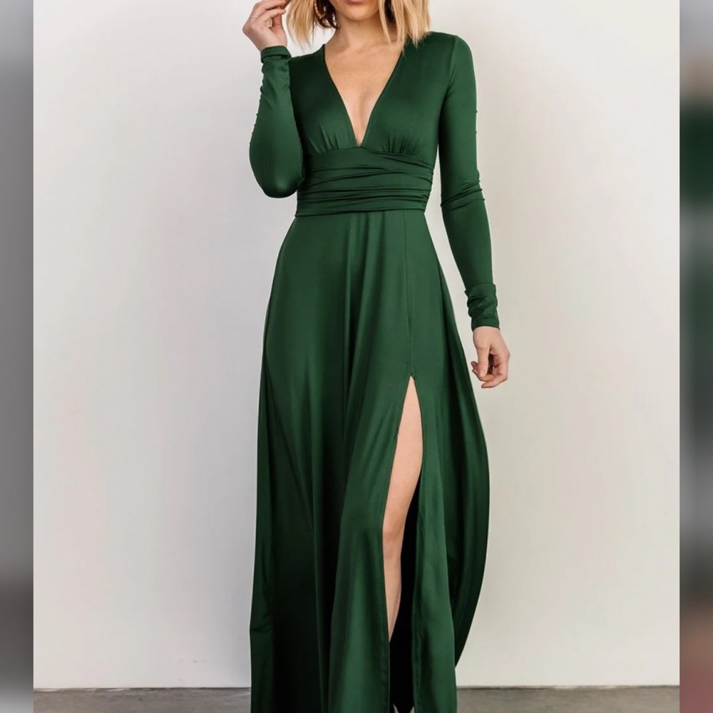 Baltic Born Emerald Green Long Sleeve V-Neck Maxi Dress